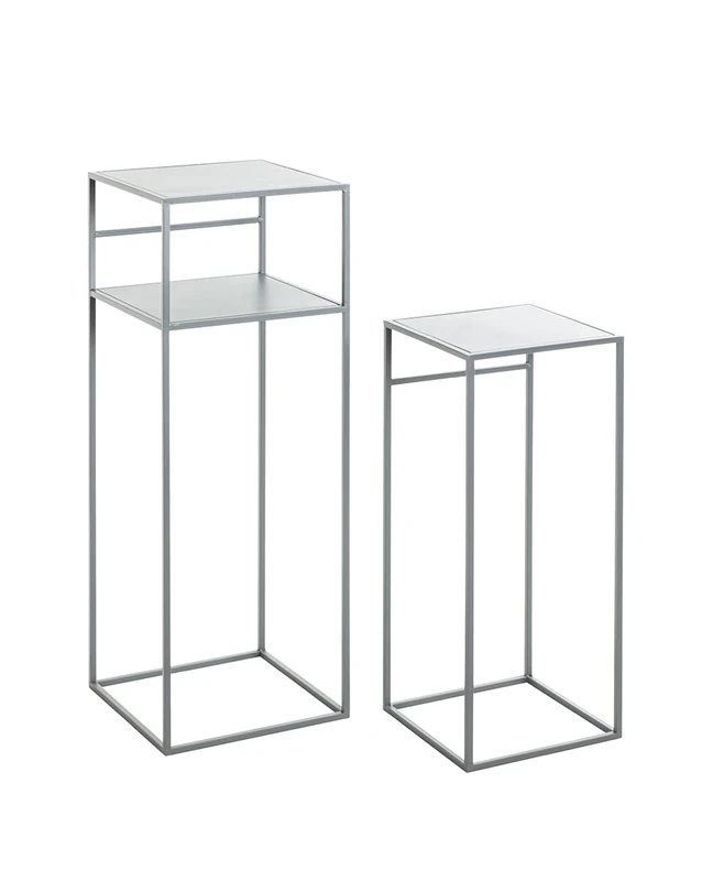 HAKU Möbel Set of 2 End Tables Grey, Metal - Size: W 26/30 cm X H 63/85 cm X D 26/30 cm, Style: Modern