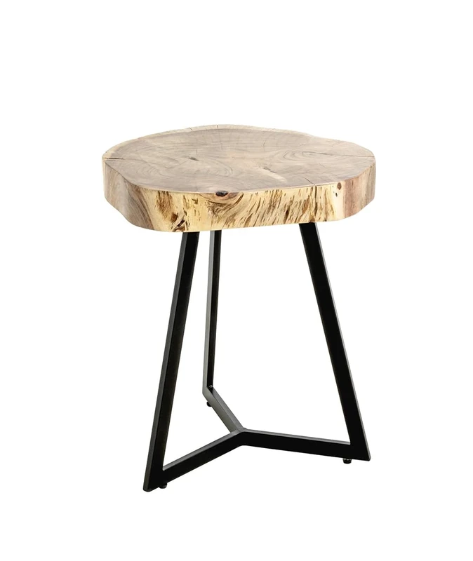 HAKU Möbel End Table Acacia, Black, Solid Wood, Metal - Size: H 50 cm X Ø 45 cm, Style: Urban Collective