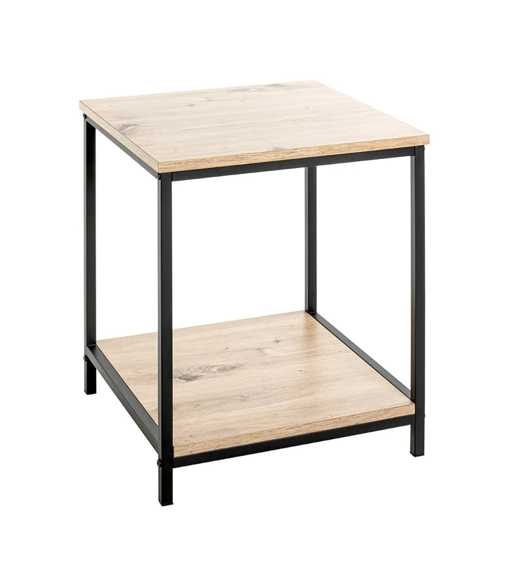 HAKU Möbel end table oak, black, MDF, metal - Size: W 40 cm x H 50 cm x D 40 cm, Style: Modern
