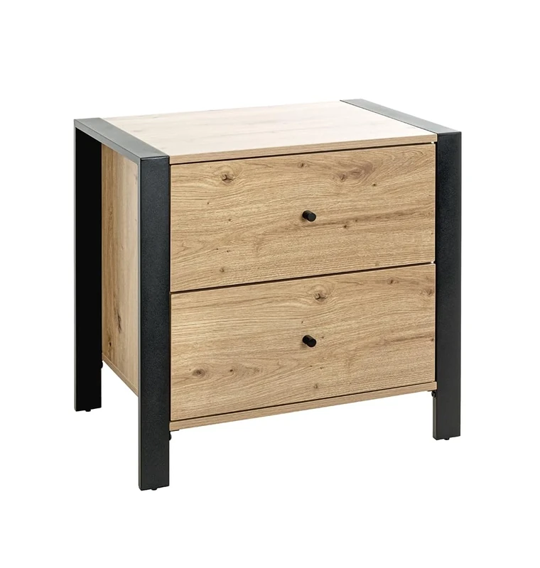 HAKU Mobel Console Oak, Black, Mdf, Metal - Size: W 60 cm X H 60 cm X D 42 cm, Style: Modern