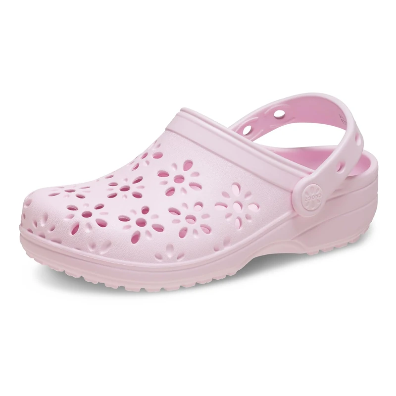 Crocs Unisex-Child Classic Clogs with Floral Cut Out Design, Kids and Toddler Shoes, Pink Milk, 7 UK Child