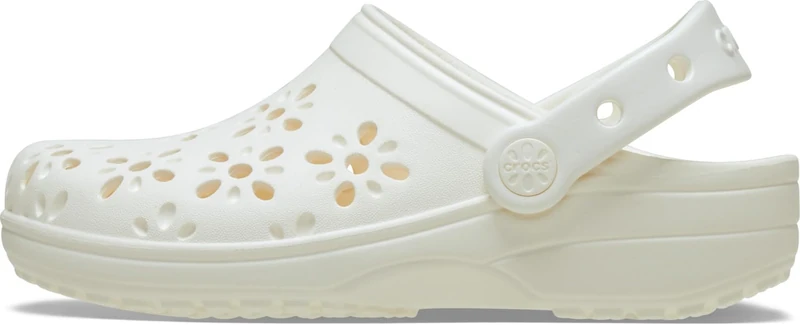 Crocs Unisex-Child Classic Clogs with Floral Cut Out Design, Kids and Toddler Shoes, Chalk, 10 UK Child