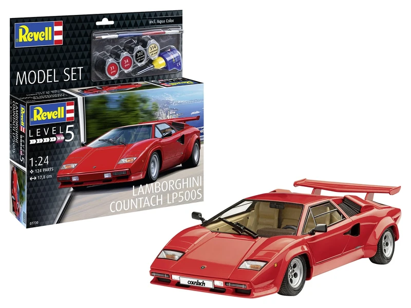 Revell Model Set 67730 Lamborghini Countach LP500S 1:24 Scale Unbuilt/Unpainted Plastic Model Kit With Accessories