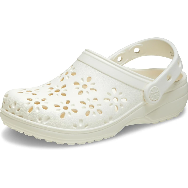 Crocs Unisex-Child Classic Clogs with Floral Cut Out Design, Kids and Toddler Shoes, Chalk, 4 UK