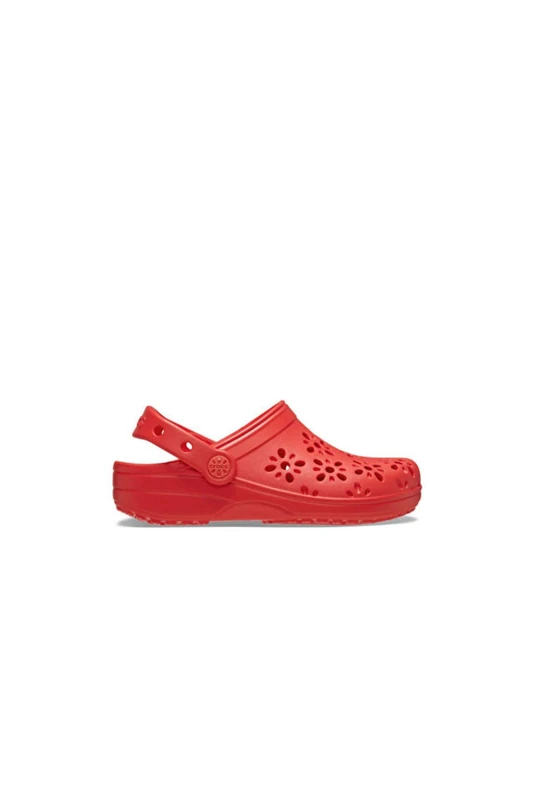 Crocs Unisex-Child Classic Clogs with Floral Cut Out Design, Kids and Toddler Shoes, Cherry Red, 5 UK Child