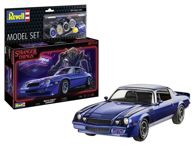 Revell Model Set 67728 Chevy Camaro Z/28: Stranger Things 1:25 Scale Unbuilt/Unpainted Plastic Model Kit with Accessories - Image 1
