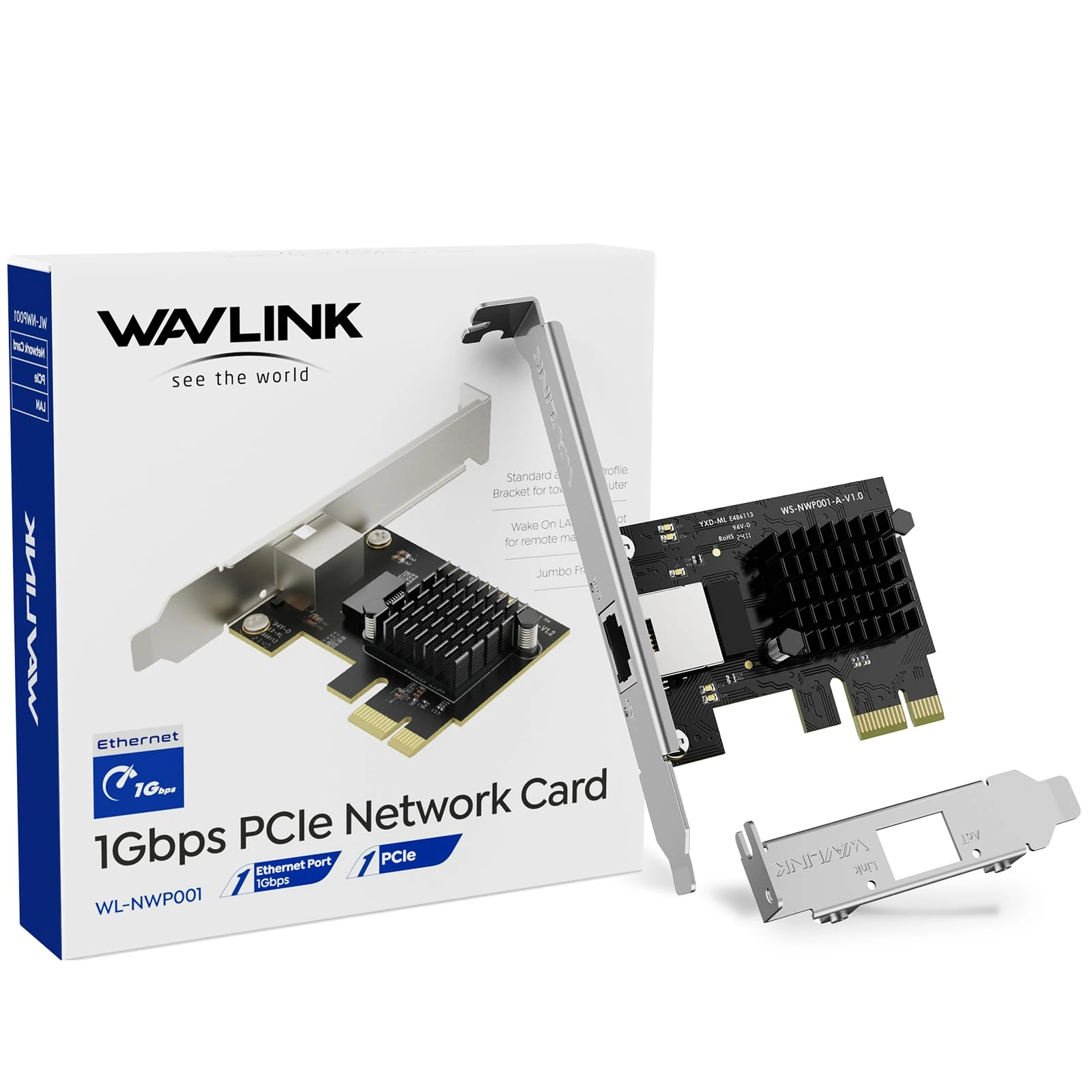 WAVLINK 1G Base-T PCIe Network Card, 1000/100/10Mbps PCI Express Ethernet Adapter with RTL8111H, 1G NIC for Windows 11/10/8/8.1/7/XP/Vista & Linux with Low Profile Bracket