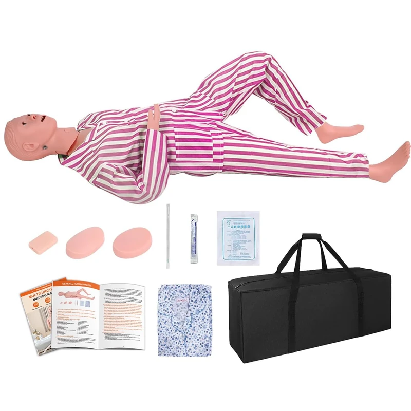 Patient Care Medical Manikin, 5.24ft Life Size Patient Human Model Multifunction Demonstration Mannequin with 3 Muscle Module & Patient Gown & Urinary Catheter for Teaching Pratice