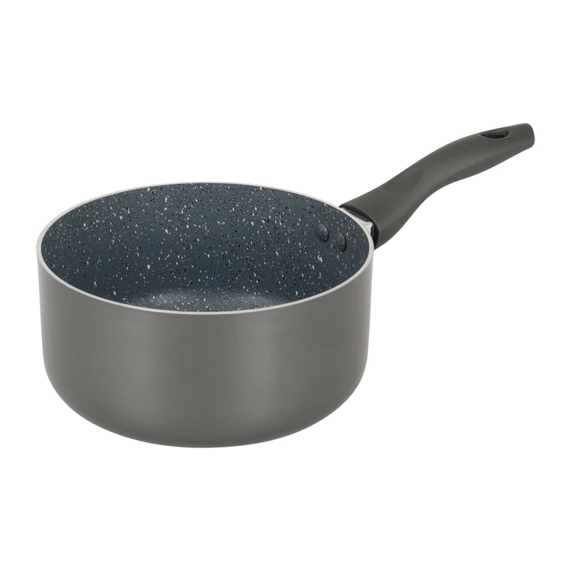 Crealys AUTAN 539348 Saucepan Aluminium Diameter 18 cm Height 8.5 cm Healthy Non-Stick Coating Stone Effect Ceramic Grey Colour Heat Resistant Silicone Handle Suitable for All Heat Sources Including
