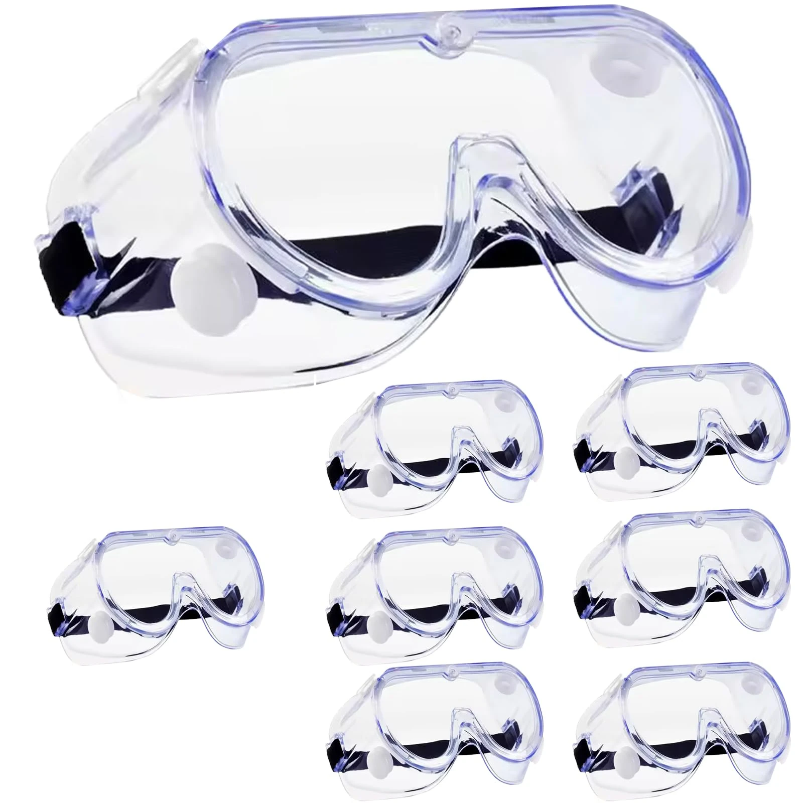 HowseHold Safety Goggles (Pack of 8) Anti Fog Protective Safety Glasses Chemical Splash Resistant Clear Eye Protection for Home Lab Workplace Comfortable Strap