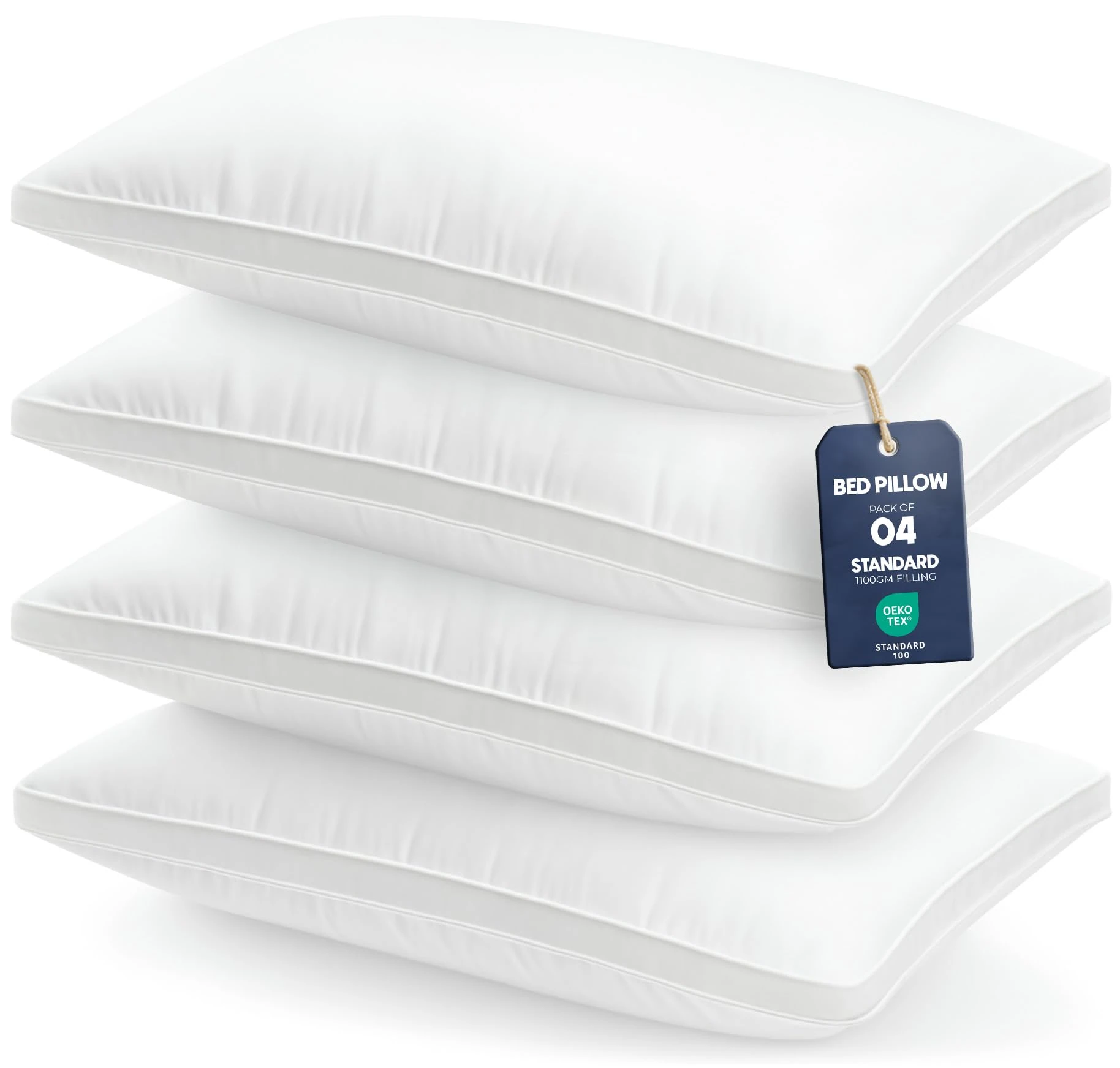 Utopia Bedding Pillows 4 Pack Standard Size, (White) Hotel Quality Pillows, Brushed Fabric, Bed Pillow for Back, Stomach or Side Sleepers 50 x 75 cm (20 x 30 Inch)