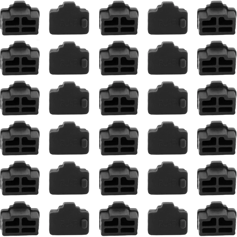 30 Pcs Silicone RJ45 Ethernet Hub Port RJ45 Anti-Dust Cover Cap Protector Plugs Stoppers for RJ45 Female Port Devices,TV,Computer,Other Devices,Black