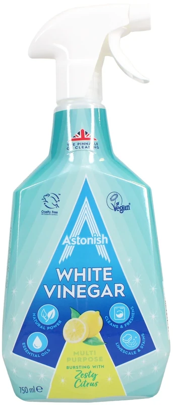 Astonish Multipurpose Cleaning Spray with White Vinegar, Powerful Cleaning for Surfaces, Zesty Lemon Scent, 750ml