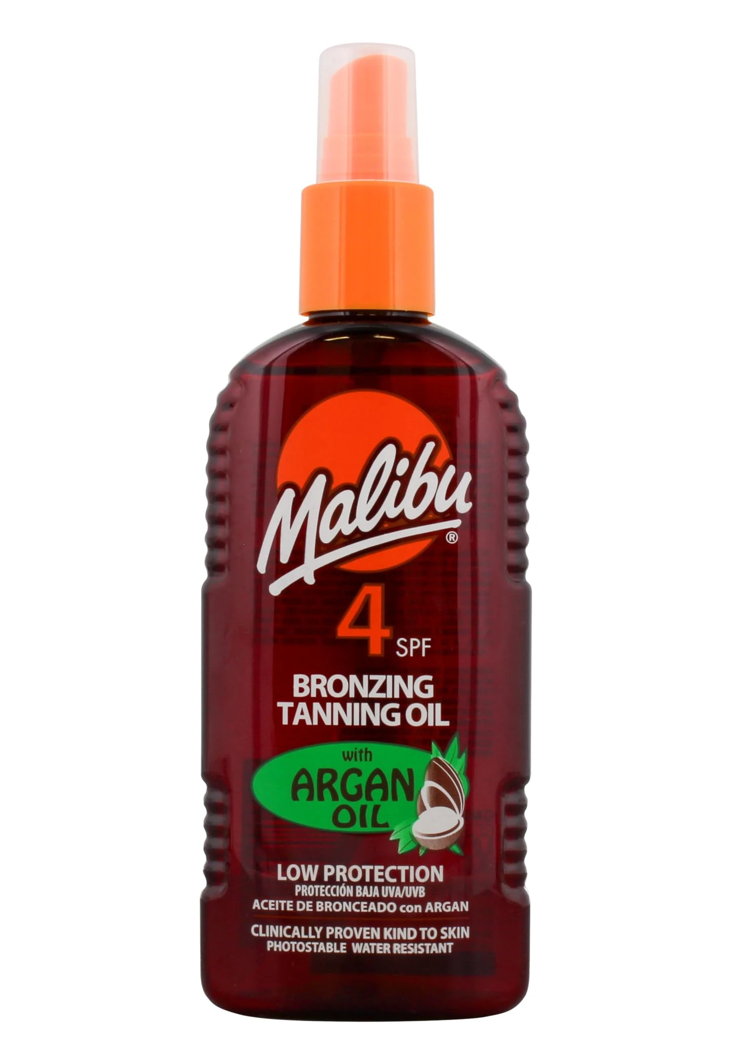 Malibu Sun SPF 4 Bronzing Tanning Oil With Argan Oil, Low Protection, Water Resistant, 200ml
