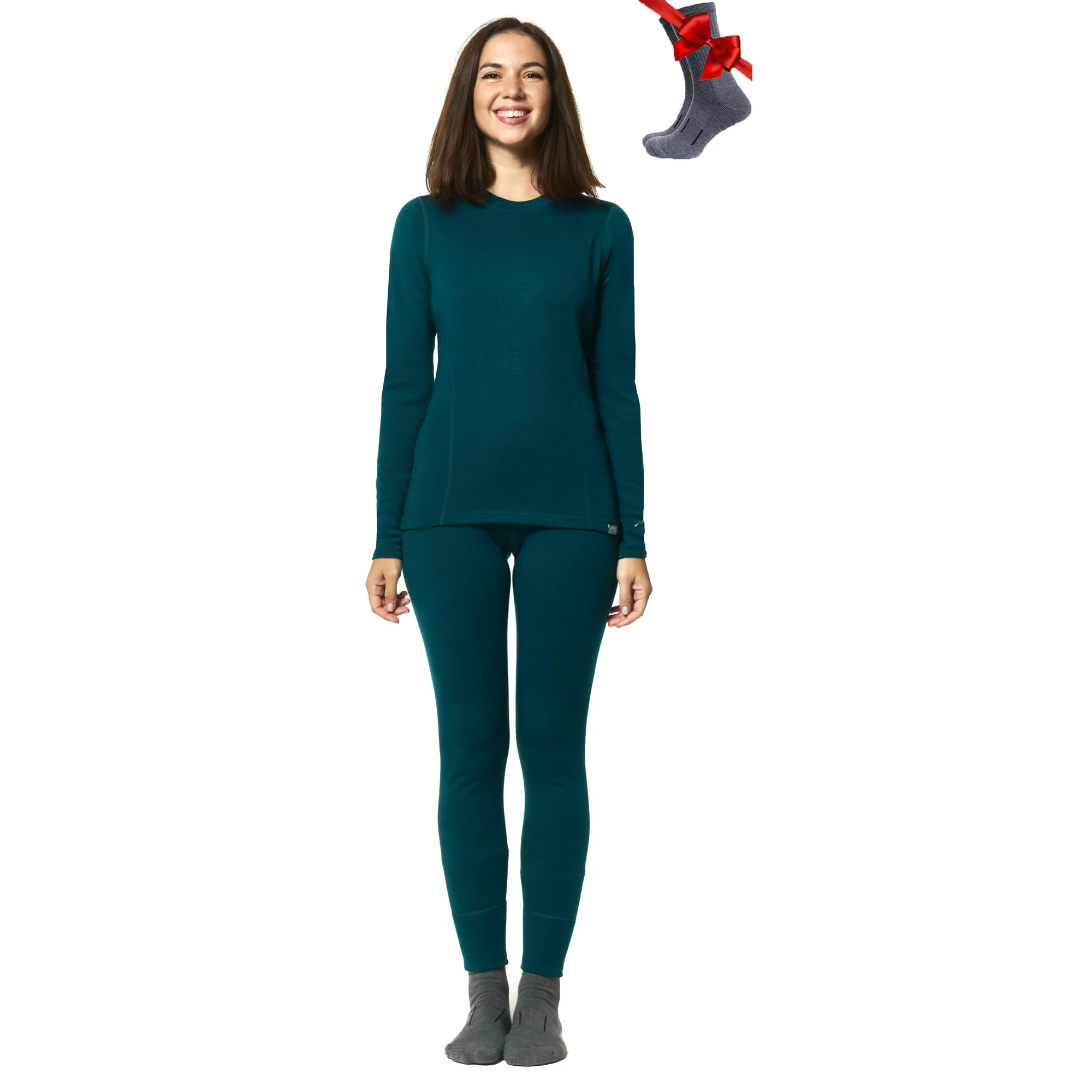 Merino.tech Merino Wool Base Layer Womens Set - Merino Thermal Underwear Womens Top and Bottom Lightweight, Midweight, Heavyweight (Medium, 320 Deep Teal)