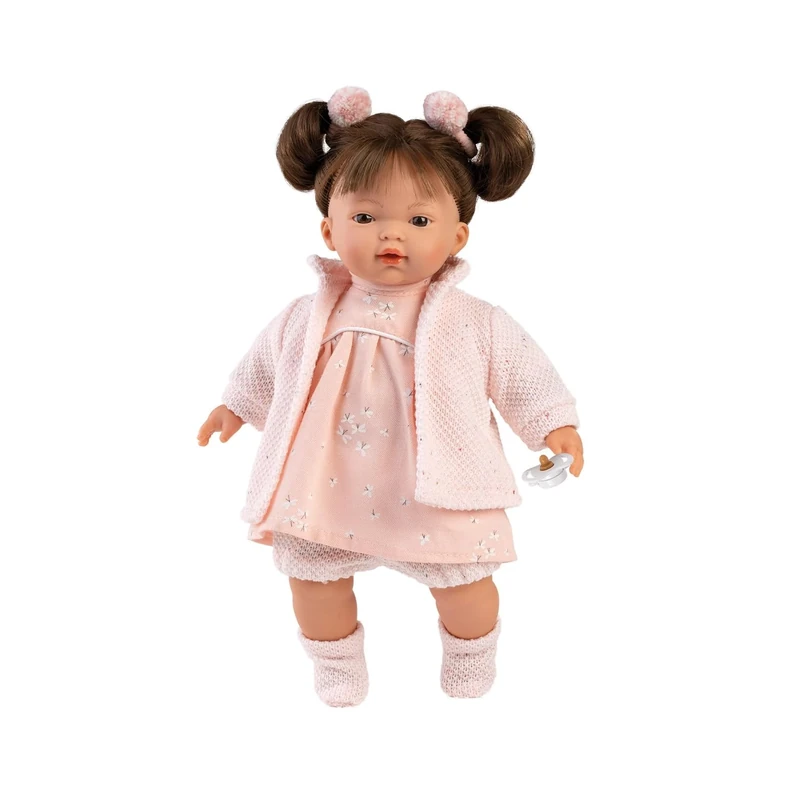Llorens 1013356 33 cm Vera Doll with Brunette Hair and Brown Eyes Soft Body Baby Doll with Pink Knitted Outfit