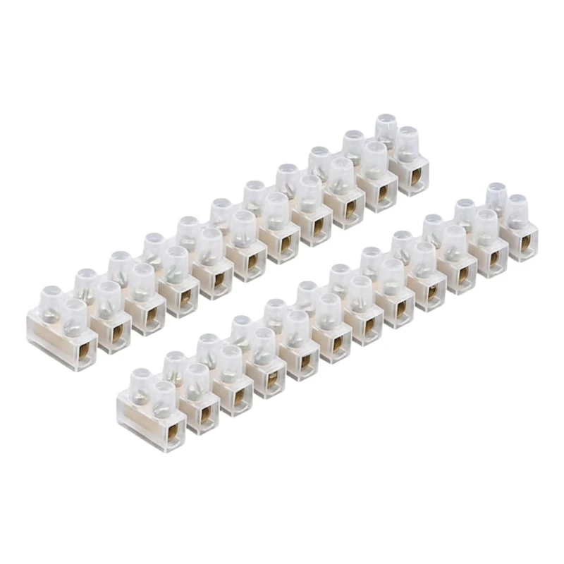 3A/5A/15A/30A/60A Electrical Connector Blocks 12 Way Clear Barrier Block Strip Wire Connector Electrical Choc Blocks Connecting for Wiring Cable Dual Row 12 Position (Pack 2, 5A)