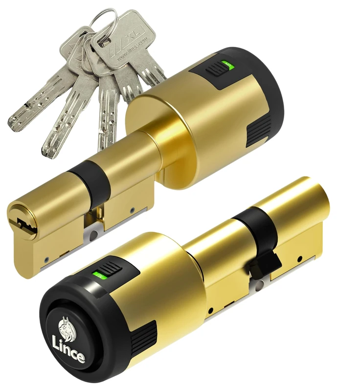 LINCE Cilindro alta seguridad con barra reforzada y alarma, Modelo C653535LZ Cylinder, Gold - Image 1