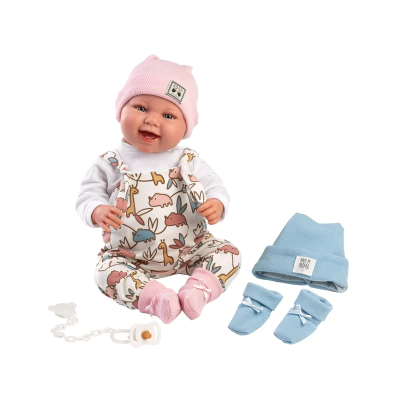 Llorens Tina-Tino 1018481 Baby Doll with Blue Eyes and Soft Body, New Born Doll with Changing Clothes Pink/Blue, Dummy and Dummy Chain, 44 cm