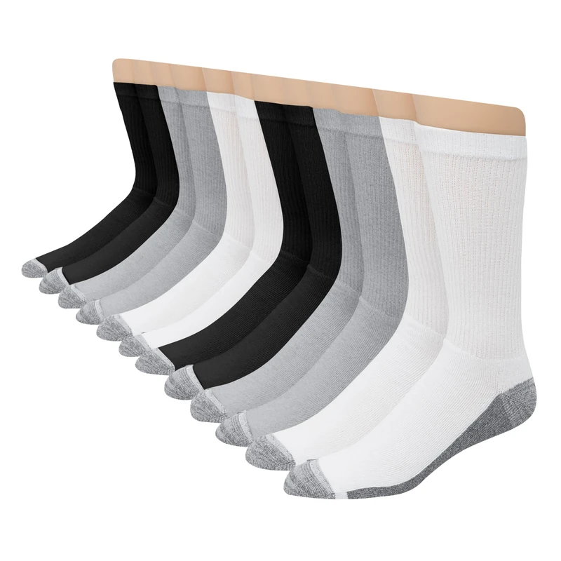 Hanes Men's Max Cushioned Crew Socks, Moisture-Wicking with Odor Control, Multi-Pack, Black/White/Gray-12, 4.5-12 UK (Pack of 12)