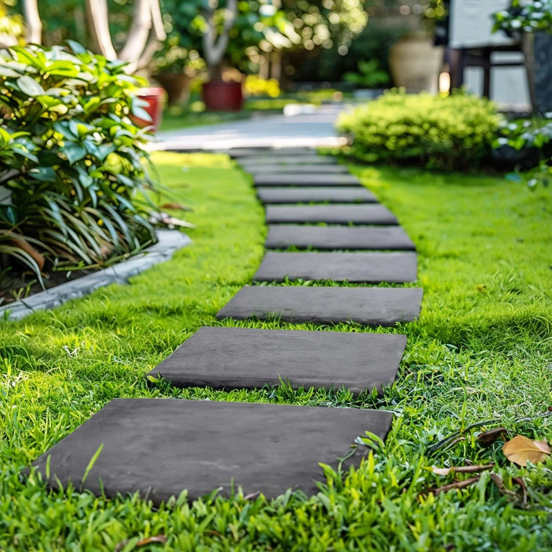 Nicoman Marble Effect 30x30x2.5cm Square Stomp Stone Recycled Rubber Steps Hard Wearing Heavy Duty Outdoor Pathway Tiles- (Graphite, Set of 10)