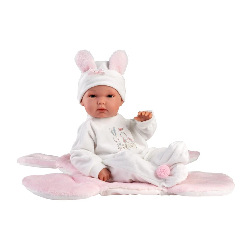 Llorens 1063598 Bimba Doll with Blue Eyes and Soft Body, Baby Doll Including Outfit, Dummy, Dummy Chain and Pink Rabbit Blanket, Doll Girl, New Born, 35 cm - Image 1