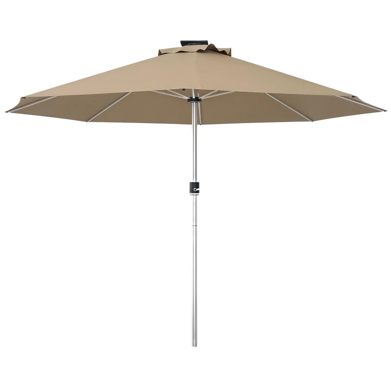 Outsunny 3(m) Solar Powered Garden Parasol with Lights, LED Lighted Deck Umbrella with 48mm Aluminium Pole, Crank, Solar Charged and USB Type-c, for Balcony, Outdoor and Lawn, Khaki