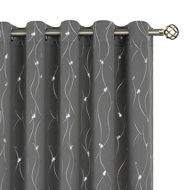 BGment Blackout Curtains 60 Inches Wide for Bedroom/Living Room, Room Darkening Thermal Insulated Grommet Window Drapes with Line and Dots Pattern, 2 Panels, Each Panels 60 x 84 Inch, Dark Grey
