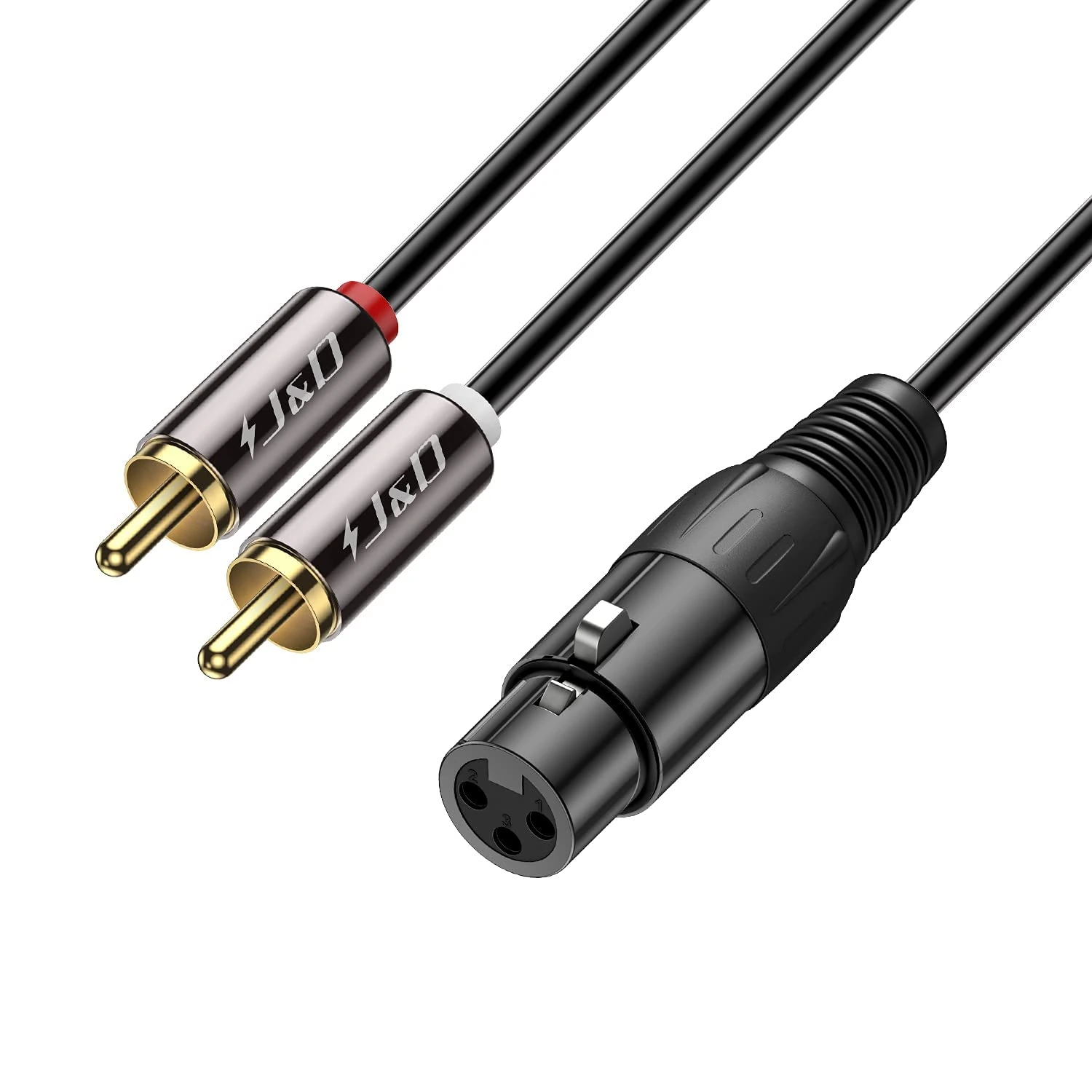 J&D XLR to 2 RCA Y Splitter Patch Cable, Gold Plated Heavy Duty Unbalanced Dual RCA Male to XLR Female Stereo Audio Interconnect Cable Adapter for Speaker, Condenser Mic, Mixer, AMP, 9 Feet