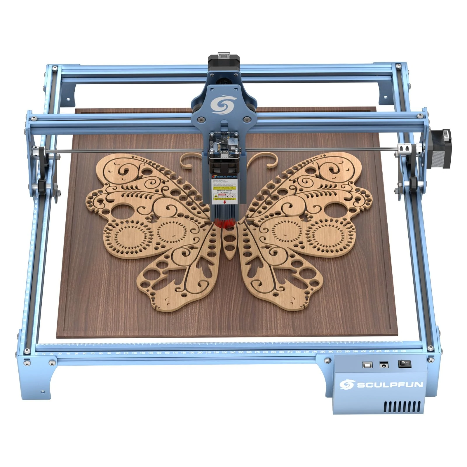 SCULPFUN S9 La-ser Engraver, High Precision Desktop Engraving Machine, Deep Cutting for 6mm Plyood, 0.06mm Ultra-Fine Compressed Spot Cutting Machine, Eye Protection Fixed-Focus
