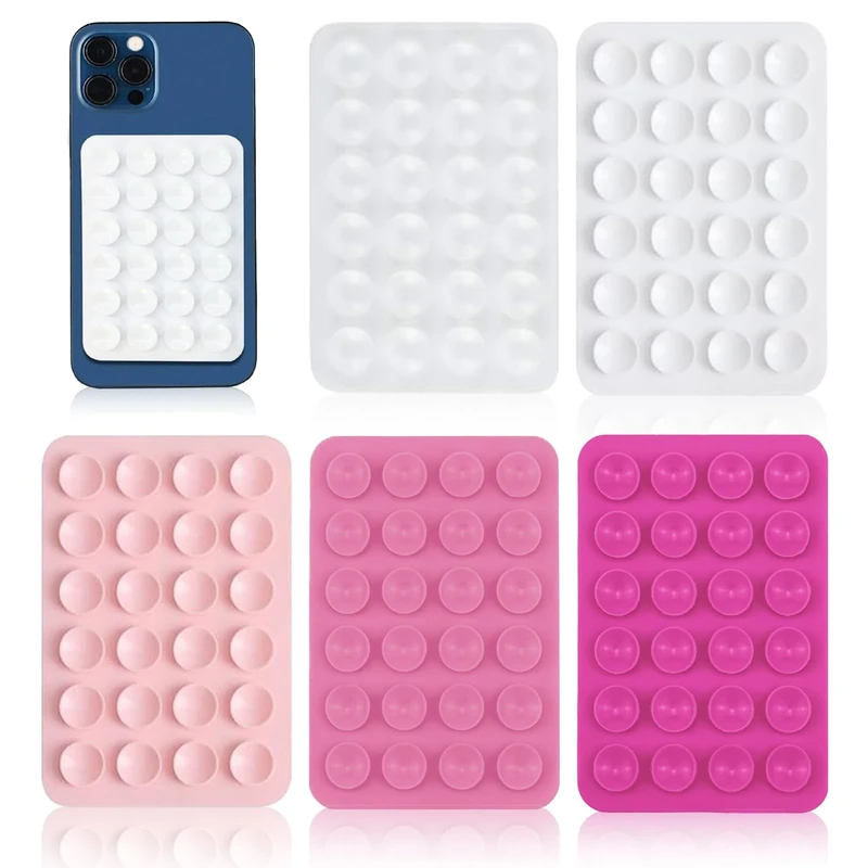 Vilbocr 5PCS Strong Grip Phone Suction Mount - Sticky Silicone Holder for Hands-Free Videos, Perfect for Bathroom Singing & Gym Workouts - Works on Tiles, Glass & Smooth Walls (Pink white)