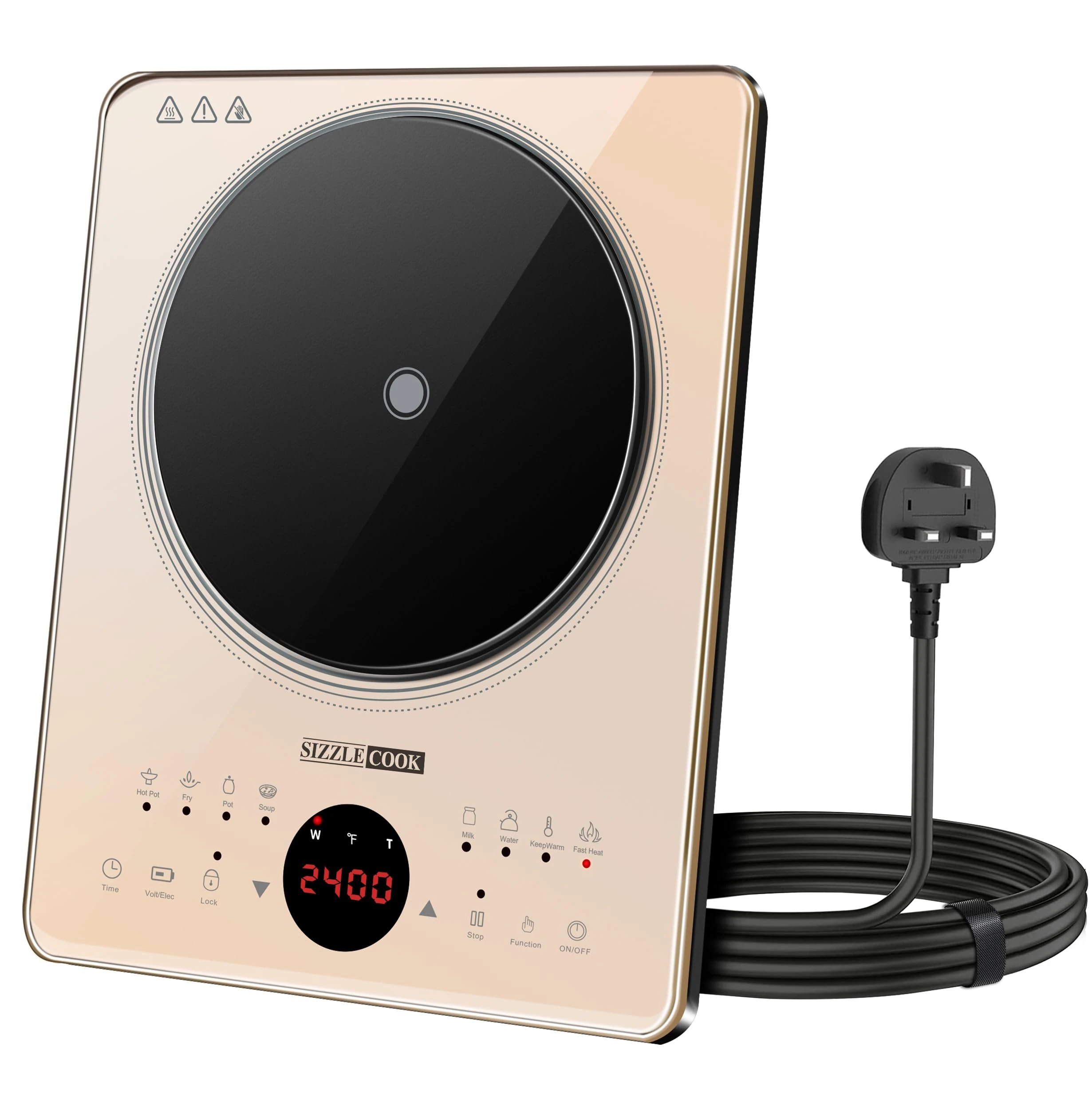 SizzleCook Induction Hob Portable 2400W, Induction Burner with 10-level Power and 3D Floating Center, Induction Cooker with 4 Hours Timer,Safety Lock, 18cm Heating Area