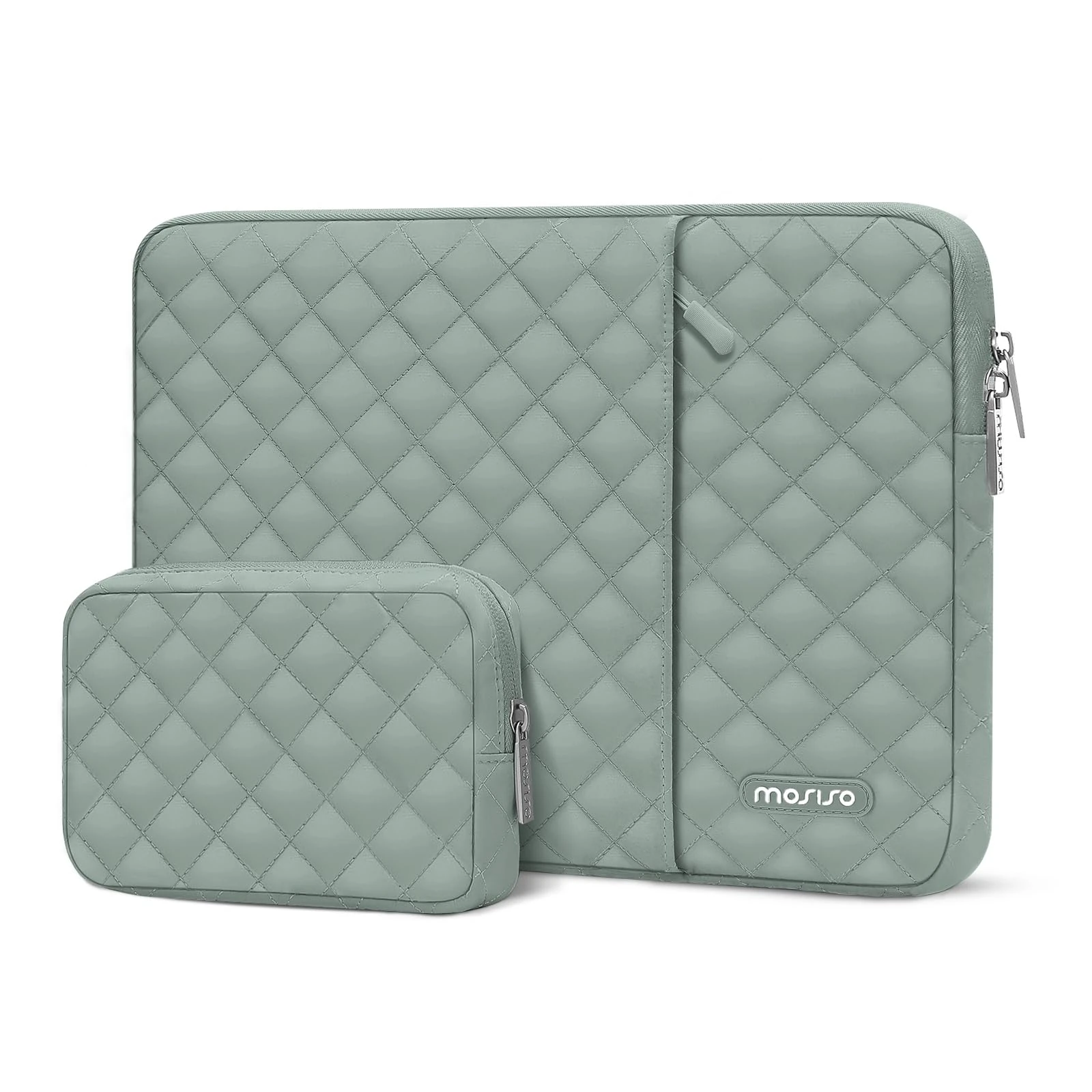 MOSISO Laptop Case 15 inch, 15 inch Laptop Sleeve Bag Compatible with MacBook Air M4 M3 M2 2025-2023, Surface, Dell XPS, Square Quilted Vertical Computer Bag with Pocket&Small Case, Antique Green