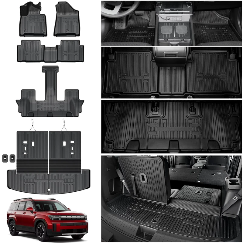 HOUCLEMIC Floor Mats for 2024-2026 Hyundai Santa Fe, All Weather TPE Cargo Mat with Backrest Mat Interior Car Liner Protection for Hyundai Santa Fe Calligraphy Accessories (Fit Hybrid and Fuel) 2025
