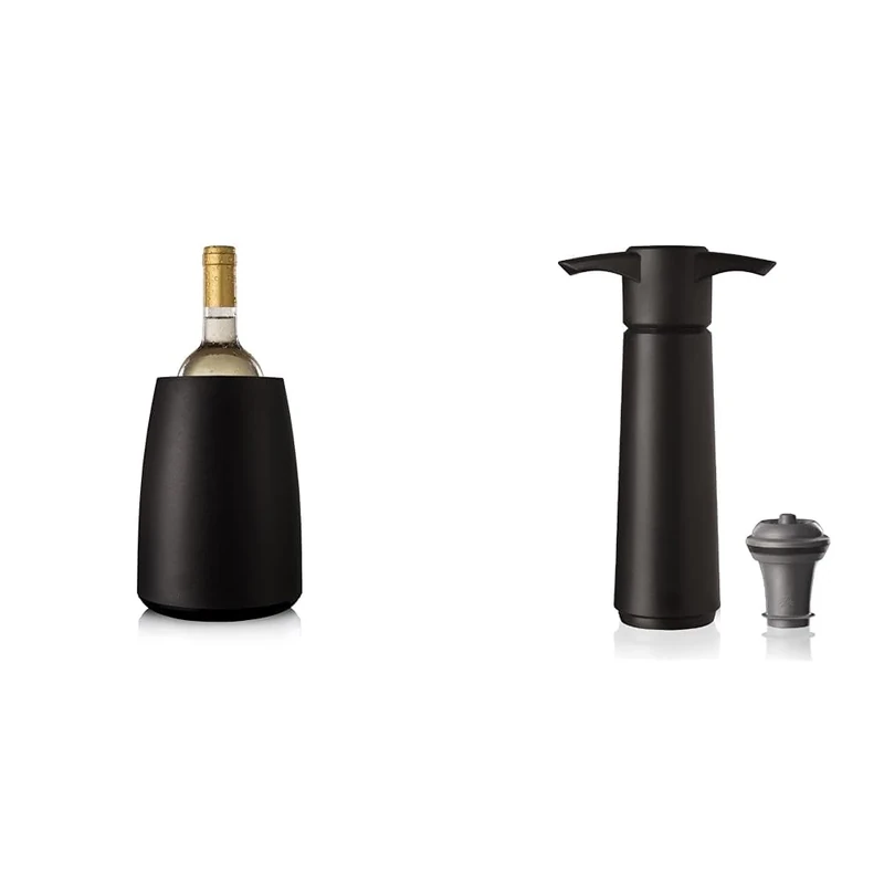 Vacu Vin Rapid Ice Elegant Wine Cooler - Black & Wine Saver - Black | 1 x Vacuum Pump + 1 x Vacuum Stopper