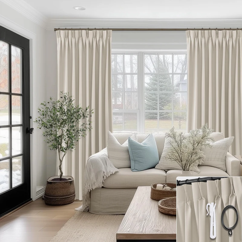 Cold Weather Thermal Insulated Curtains - Thermo Winter Blackout Curtains to Keep Out Cold, Country Cottage Core Neutral for Living Room Bedroom (40 x 84 Inches Long, Beige)