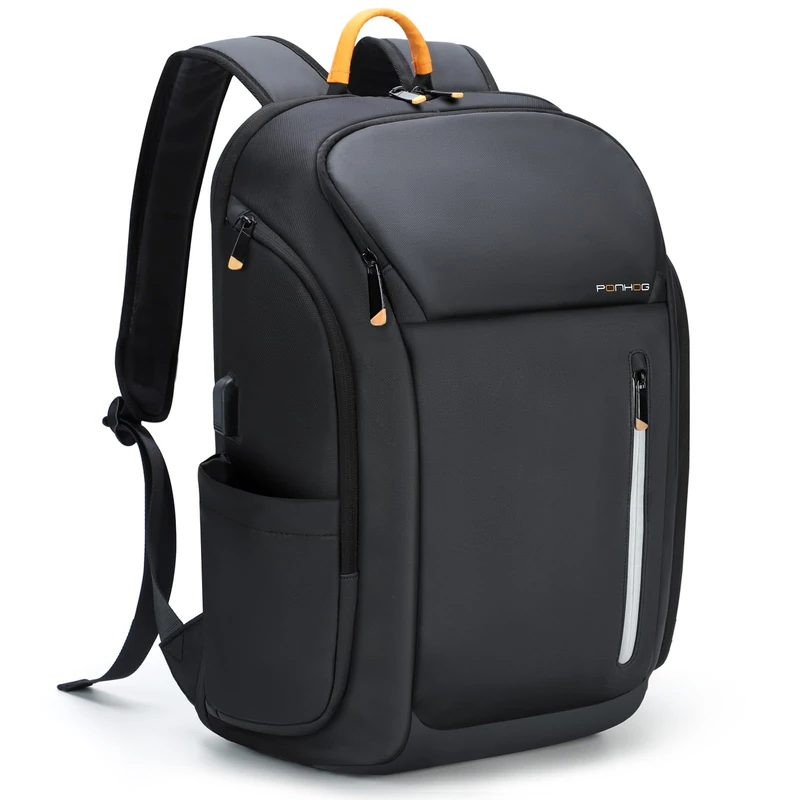 Ponhog Laptop Backpack for Men - 900D Travel Backpack fit 17.3 Inch Laptop, Tech Backpack with USB Charging Port Anti-Theft Pocket, 30L Smart Rucksack for College Business Work Overnight Black - Image 1