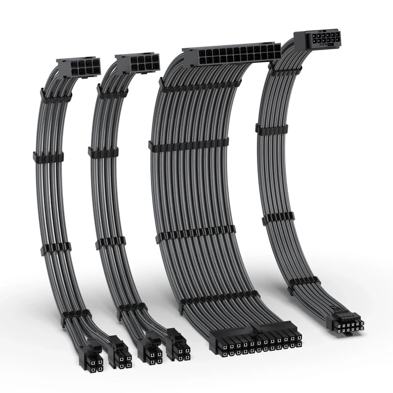 EZDIY-FAB 12VHPWR PSU Cable Extension Kit for RTX 50/40 Series,16AWG PCIE 5.0 Power Supply Cable Extension- 1x 24 Pin ATX /2X 8Pin (4+4) EPS / 1x12+4 Pin GPU,PSU extension 300MM with Combs-Carbon