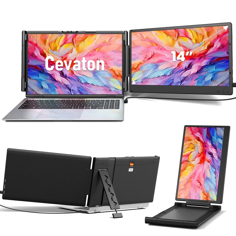 Laptop Screen Extender, 14” FHD 1080P IPS Portable Monitor Fit for 13-16.1" Laptops, Build-in Stand, Plug and Play Laptop Monitor Extender Compatible with Mac, Wins, Dex, Chrome (14'' Dual-Screen)