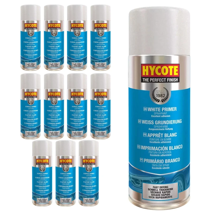 Hycote Fast Drying Aerosol Car Spray Paint, White Primer, 400 ml (Pack of 12)