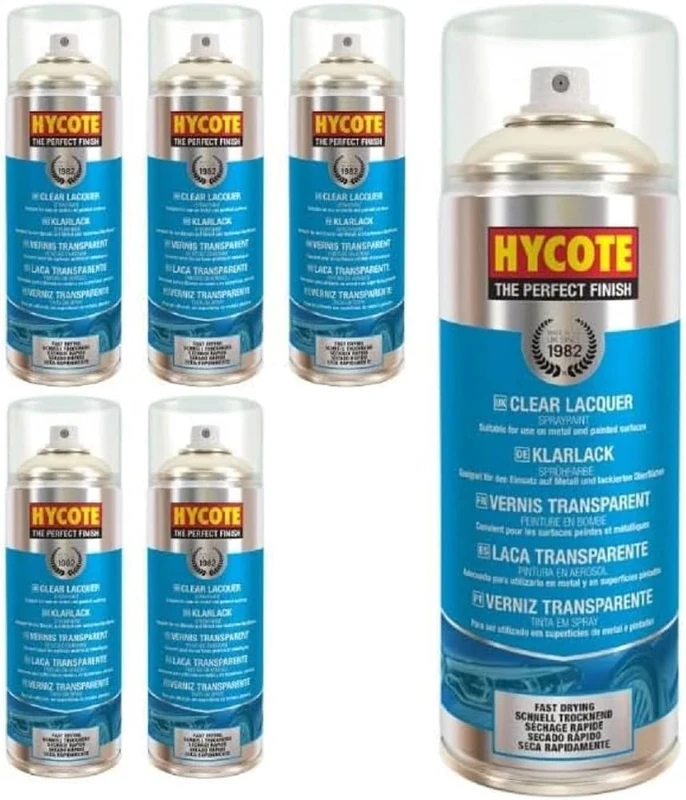 Hycote Double Acrylic Spray Paint, Clear Lacquer, 400 ml (Pack of 6)