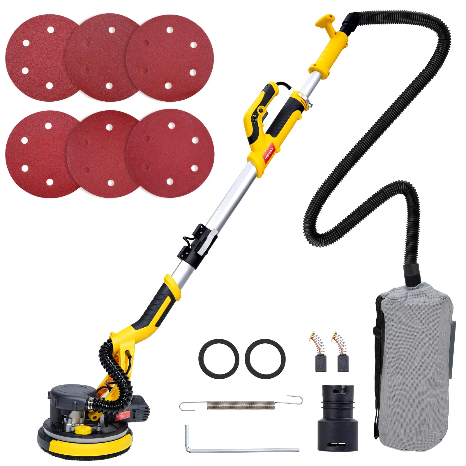 HYCHIKA Electric Power Drywall Sander with Vacuum, Extendable Handle, Dry Wall Sander with 6 Speed Control and 360° LED Ring Strip