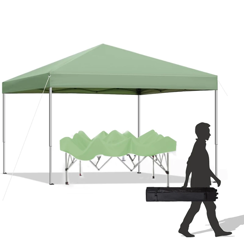 10x10 ft Pop Up Canopy Tent, Easy Up Instant Outdoor Canopy with Vented Top, Straight Legs, Wheeled Carry Bag - Green
