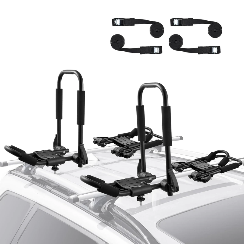 VEVOR Kayak Roof Rack 2 Pairs J-Bar, Soft Roof Rack Quick Folding, Top Mount Tie Down, Carrier for kayak, Surf Board, Canoe, SUP, Ski Board, Mount on Car, SUV, Truck, 2 Kayaks