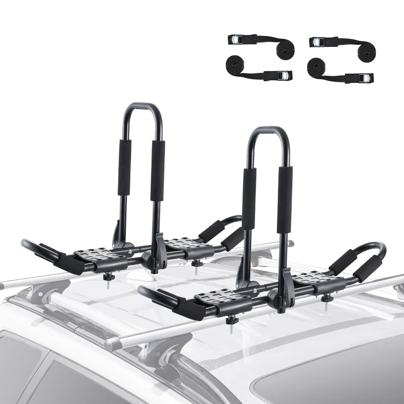 VEVOR Kayak Roof Rack 1 Pair J-Bar, Soft Roof Rack, Top Mount Tie Down, Carrier for kayak, Surf Board, Canoe, SUP, Ski Board, Mount on Car, SUV, Truck, 2 Kayaks