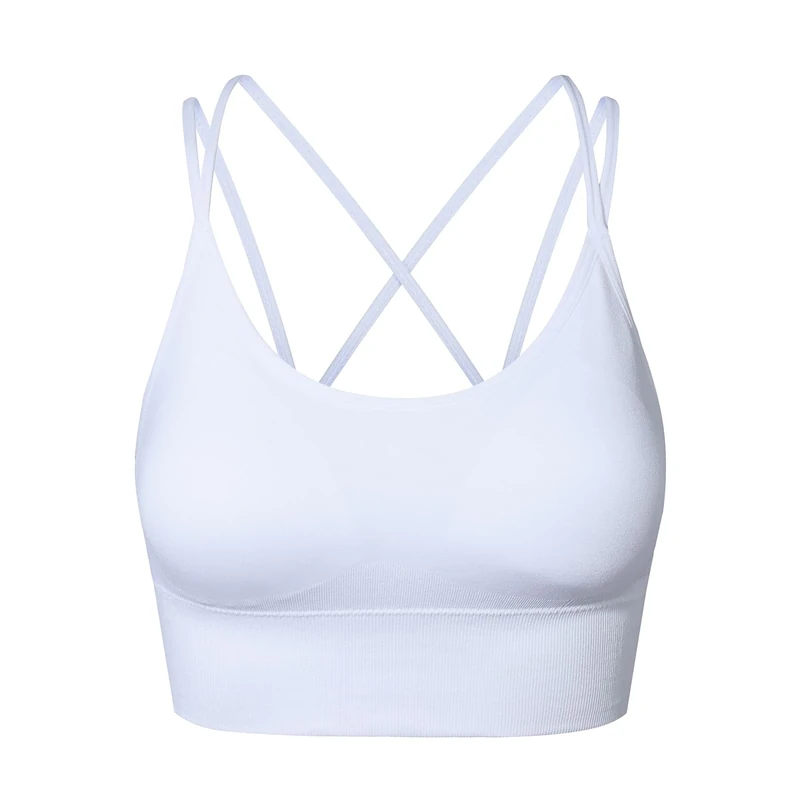 SEGRILA Strappy Sports Bras for Women Crisscross Back Yoga Workout Bras with Removable Pads,White,M