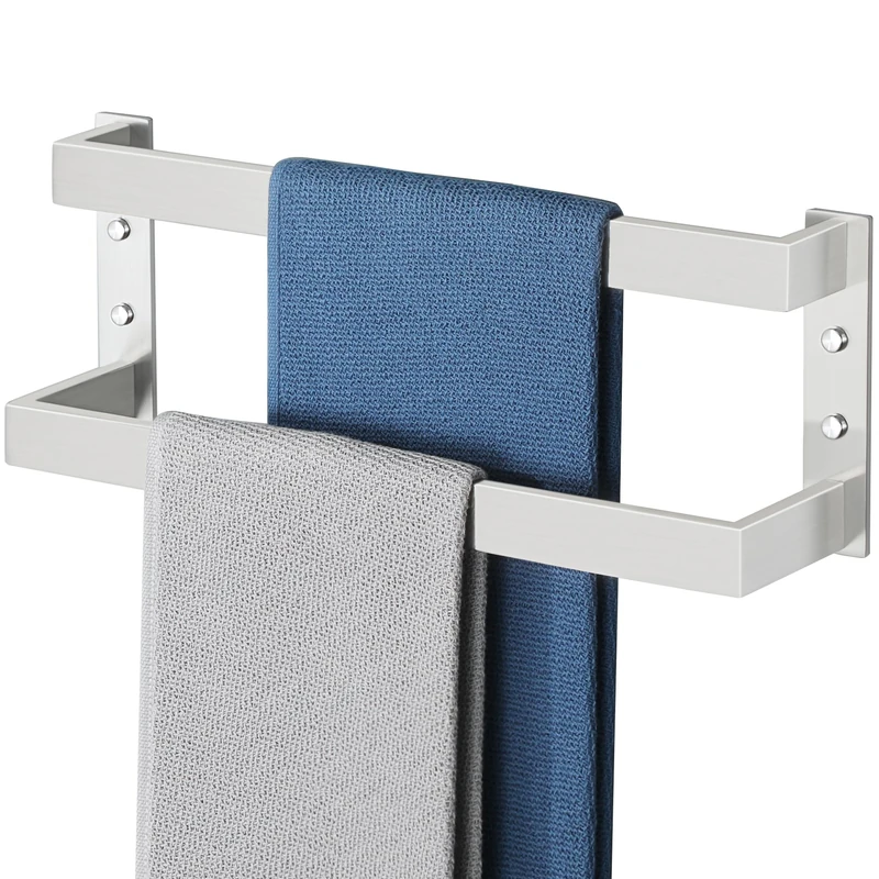 Alise Double Towel Bar, Stainless Steel Towel Racks for Bathroom Wall Mounted, Double-Layer Bathroom Towel Holder, Space Saving Towel Rod, Brushed Nickel, 16"