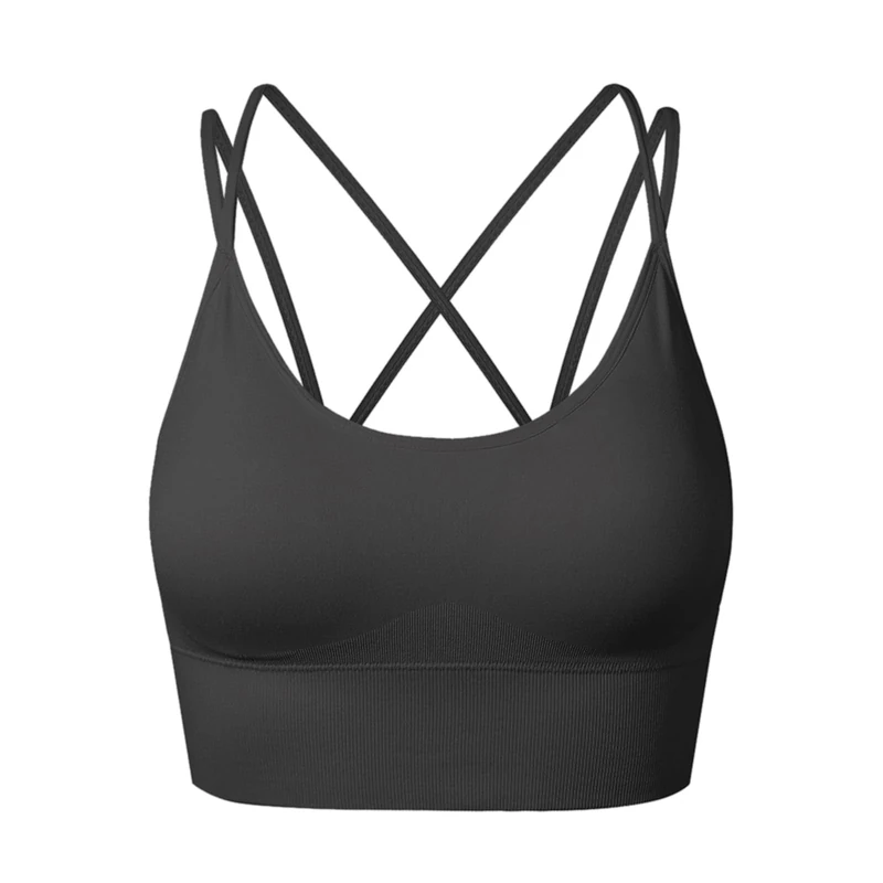 SEGRILA Strappy Sports Bras for Women Crisscross Back Yoga Workout Bras with Removable Pads,Black,M