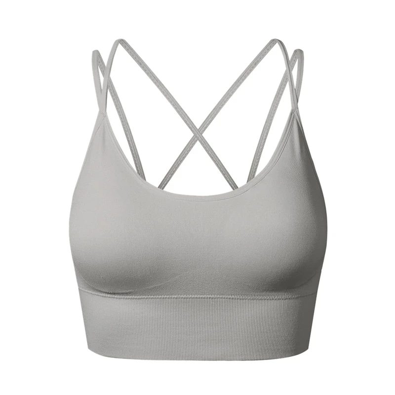 SEGRILA Strappy Sports Bras for Women Crisscross Back Yoga Workout Bras with Removable Pads,Grey,M