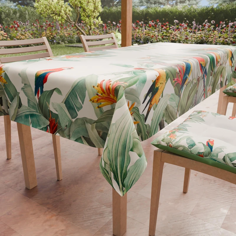 PETTI Artigiani Italiani - Rectangular Anti-Stain Tablecloth Kitchen Table Cover Parrots Design X18 Seater (140 x 360 cm) 100% Made in Italy